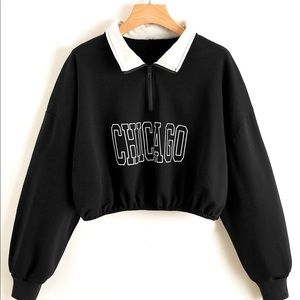 Letter Graphic Half Zip Crop Sweatshirt